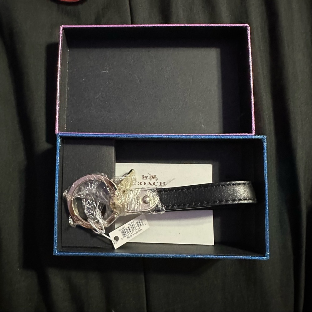 Coach Black Leather Loop Keyring 65182B